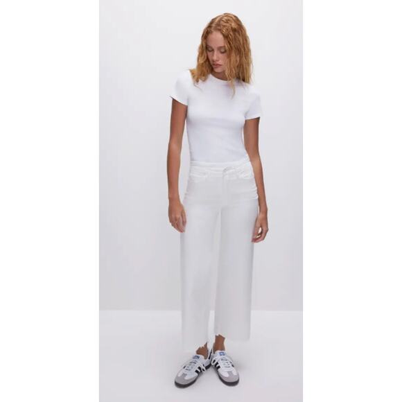 GOOD AMERICAN Good Waist Palazzo Crop White Jeans 25 NEW - Picture 1 of 5
